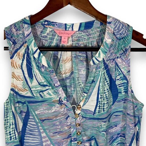 Lilly Pulitzer Essie Top Size XS Aboat Time Light Lilac Verbena Sleeveless - Picture 3 of 8